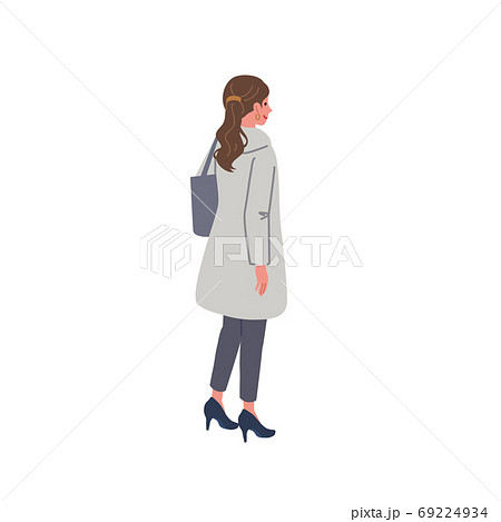 アイソメトリック 歩く女性の後ろ姿 イラストのイラスト素材