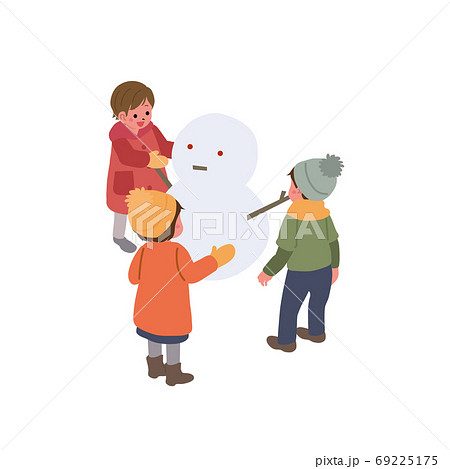 アイソメトリック　雪遊びをする子ども　イラスト 69225175