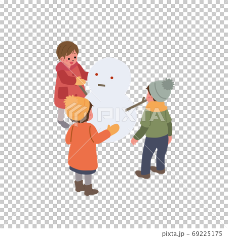 アイソメトリック　雪遊びをする子ども　イラスト 69225175