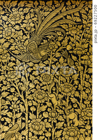 Gild Lacquer Art (of Thai name is Lai Rod Nam) of Classic Thai Traditional Art Style. Gild Lacquer Art (of Thai name is Lai Rod Nam) of Classic Thai Traditional Art Style. 69227500