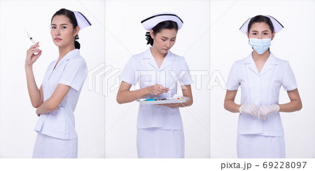 Asian Woman half body portrait turn rear side back view turn 360 69228097
