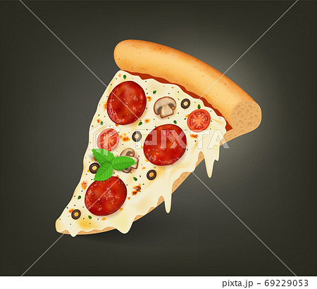 Realistic Detailed 3d Slice of Pizza. Vector 69229053