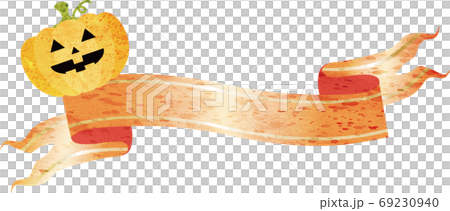 萬聖節南瓜絲帶磁帶複製空間水彩插圖素材 69230940