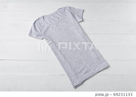Grey t-shirt Mockup on white background. Cotton blank t-shirt 69231133