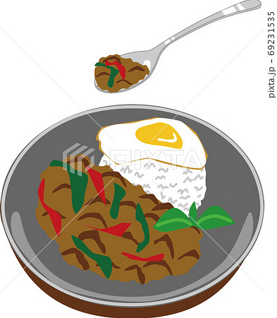 タイ料理のガパオライス ガパオとハーブ ひき肉のバジル炒めご飯のイラスト素材