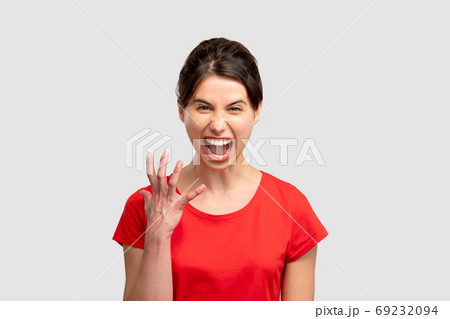 furious woman portrait feeling rage mad screaming furious woman portrait feeling rage mad screaming 69232094