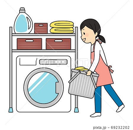 洗濯する女性のイラスト素材