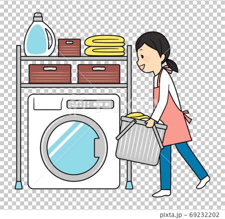 洗濯する女性のイラスト素材