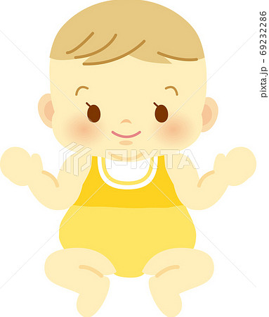 笑顔の黄色人種の赤ちゃん 正面 ベビー全身イラスト37 のイラスト素材