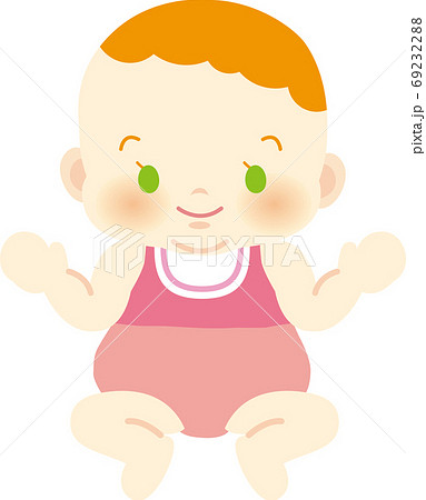 笑顔の赤毛白人の赤ちゃん 正面 ベビー全身イラスト35 のイラスト素材