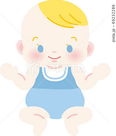 笑顔の金髪白人の赤ちゃん 正面 ベビー全身イラスト34 のイラスト素材