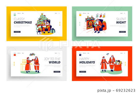 People Writing Letters to Santa, Mr and Mrs Claus Couple Landing Page Template Set. Characters Wish Gifts for Christmas 69232623