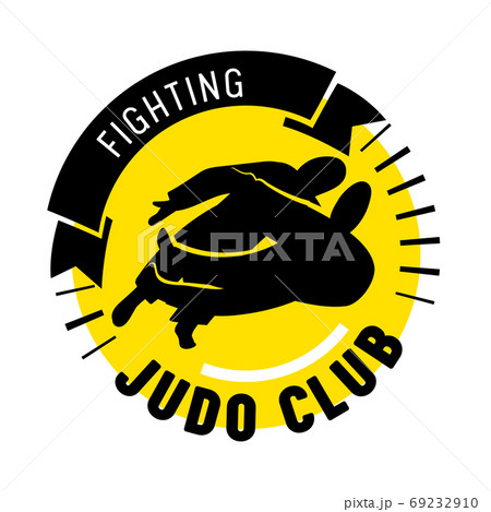 Judo Fighting Club Banner, Martial Arts School Label with Fighters Black Silhouettes and Typography Isolated Emblem 69232910