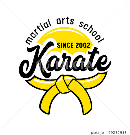 Karate Martial Arts School Banner or Label with Kimono Belt and Typography on White Background. Emblem for Fighting Club 69232913