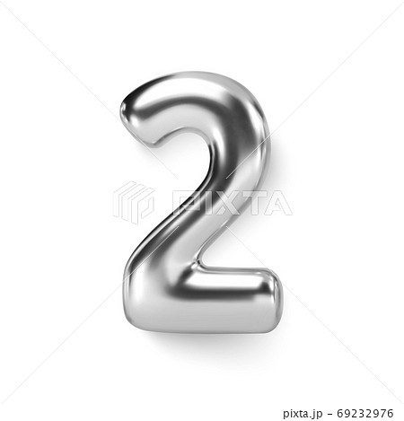 Silver Number Balloon 2 Two. Vector realistic 3d character 69232976