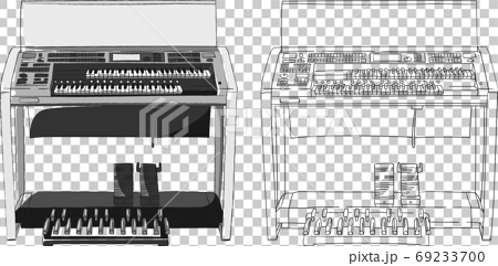 エレクトーン 電子オルガン 2段鍵盤 足鍵盤を正面から見たイラスト 手書きのイラスト素材