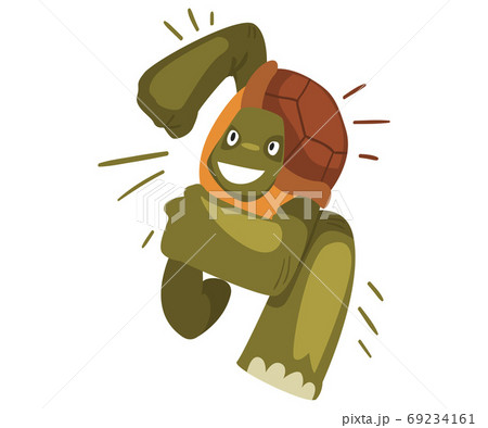 Fast Turtle Running, Funny Tortoise Animal Cartoon Character, Front View Vector Illustration on White Background. 69234161