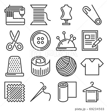 Tailor and Knitting Sewing Icons Set. Vector 69234503