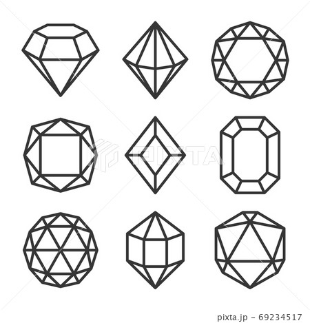 Red Crystals and Gemstones Icons Set on White Background. Vector 69234517