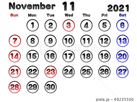 カレンダー 21 丸抜き 11月のイラスト素材