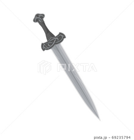 Sword with Handle with Scandinavian Ornament and Sharp Blade as Norway Attribute Vector Illustration Sword with Handle with Scandinavian Ornament and Sharp Blade as Norway Attribute Vector Illustration 69235794