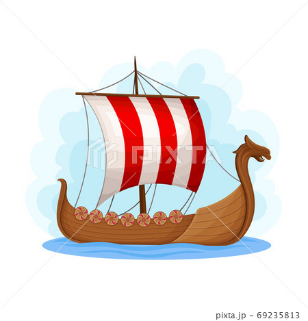 Floating Wooden Viking Ship as Norway Attribute Vector Illustration Floating Wooden Viking Ship as Norway Attribute Vector Illustration 69235813
