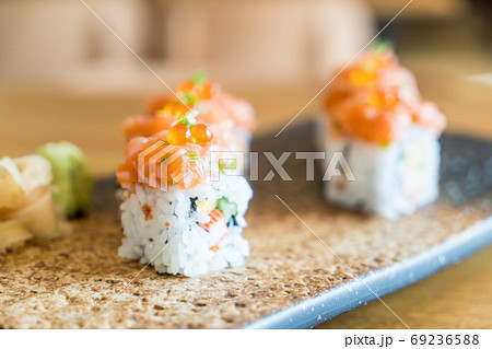 sushi roll with salmon sushi roll with salmon 69236588