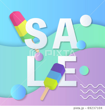 Summer sale banner template 3D pastel gradient colorful popsicle Summer sale banner template 3D pastel gradient colorful popsicle 69237104