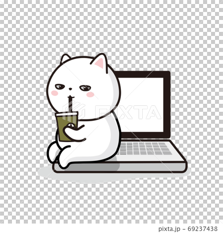 Cat relaxing on a computer Cat relaxing on a computer 69237438