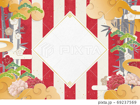 正月用背景素材 日本画 アジアン オリエンタル 紅白幕のイラスト素材