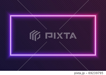 Neon gradient rectangular frame, blue-pink glowing border isolated on a dark background. Colorful night banner. 69239795