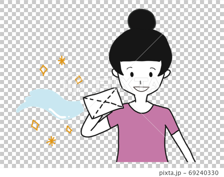 拭き掃除をするモノクロ女性のイラスト素材