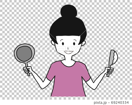 料理をするモノクロ女性 69240334