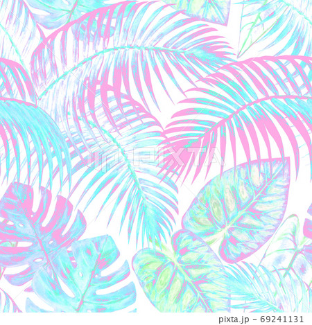 Watercolor surreal abstract seamless pattern with tropical exotic plants 69241131