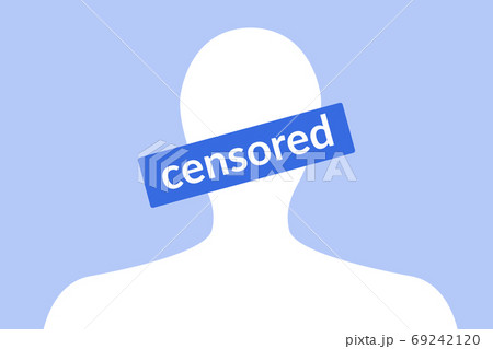Blue avatar of person with censored text on it. Social media censorship conflict.  69242120