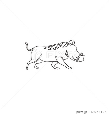 Single continuous line drawing of wild common warthog for company logo identity 69243197