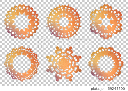 オレンジと黄色の暖色系 水彩画風レースのアイコンセットのイラスト素材