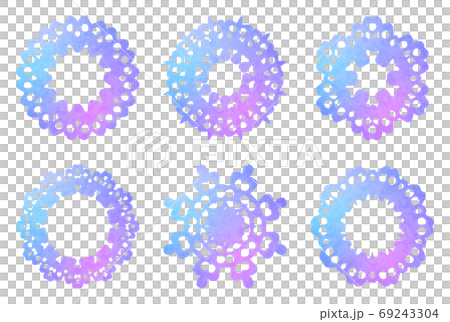 水色と紫の寒色系 水彩画風レースのアイコンセットのイラスト素材