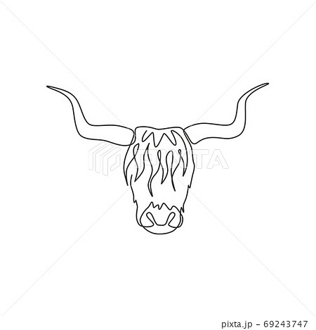 Single one line drawing of manly yak head for company logo identity Single one line drawing of manly yak head for company logo identity 69243747
