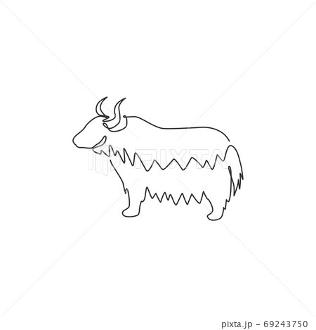 One continuous line drawing of dashing yak for company logo identity 69243750