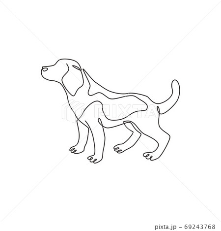 Single One Line Drawing Of Cute Beagle Dog For のイラスト素材