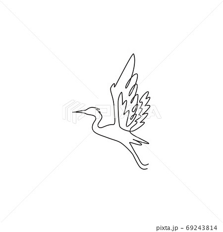 One single line drawing of beautiful flying heron for company logo identity One single line drawing of beautiful flying heron for company logo identity 69243814