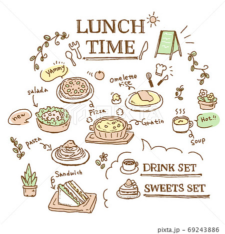 線画カフェメニュー素材　ランチタイムver 69243886