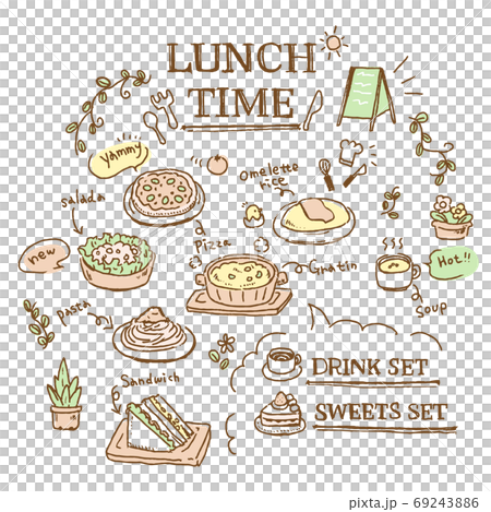 線画カフェメニュー素材　ランチタイムver 69243886