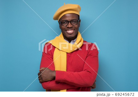 Smiling happy african man in glasses looking confident at camera 69245672