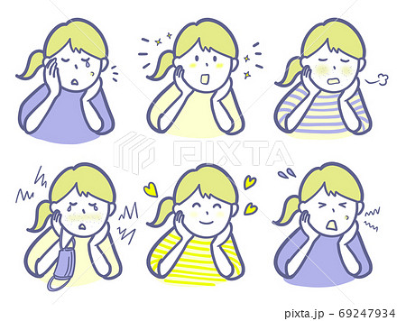 肌トラブルに悩む女性 2色のイラスト素材