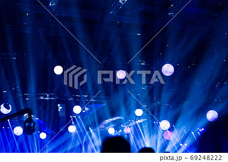 Concert light on stage. Modern spotlights equipment. Concert light on stage. Modern spotlights equipment. 69248222