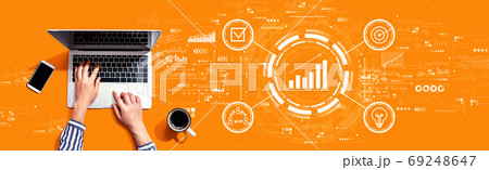 Marketing concept with person using laptop 69248647