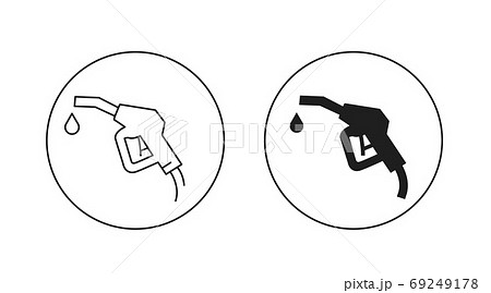 Gas gun with drop icons in outlines and filled silhouette, graphic 69249178