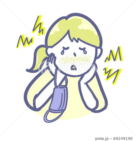 マスクかぶれに悩む女性 2色 マスクかぶれに悩む女性 2色 69249190